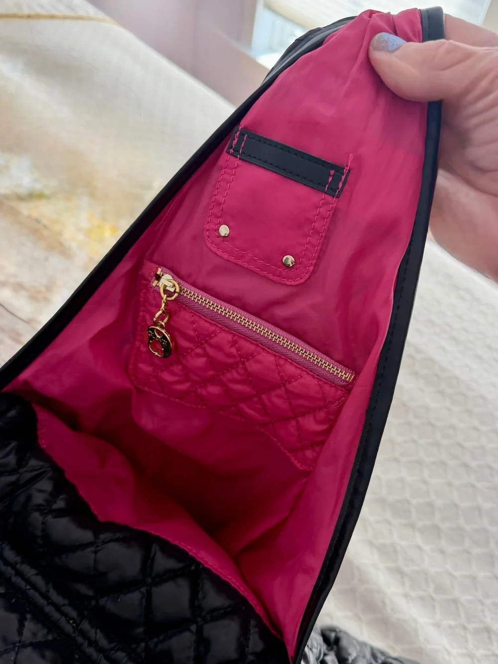 Quilted Shiny Black Hobo Tote